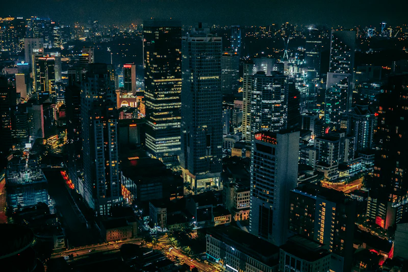 Financial district at night