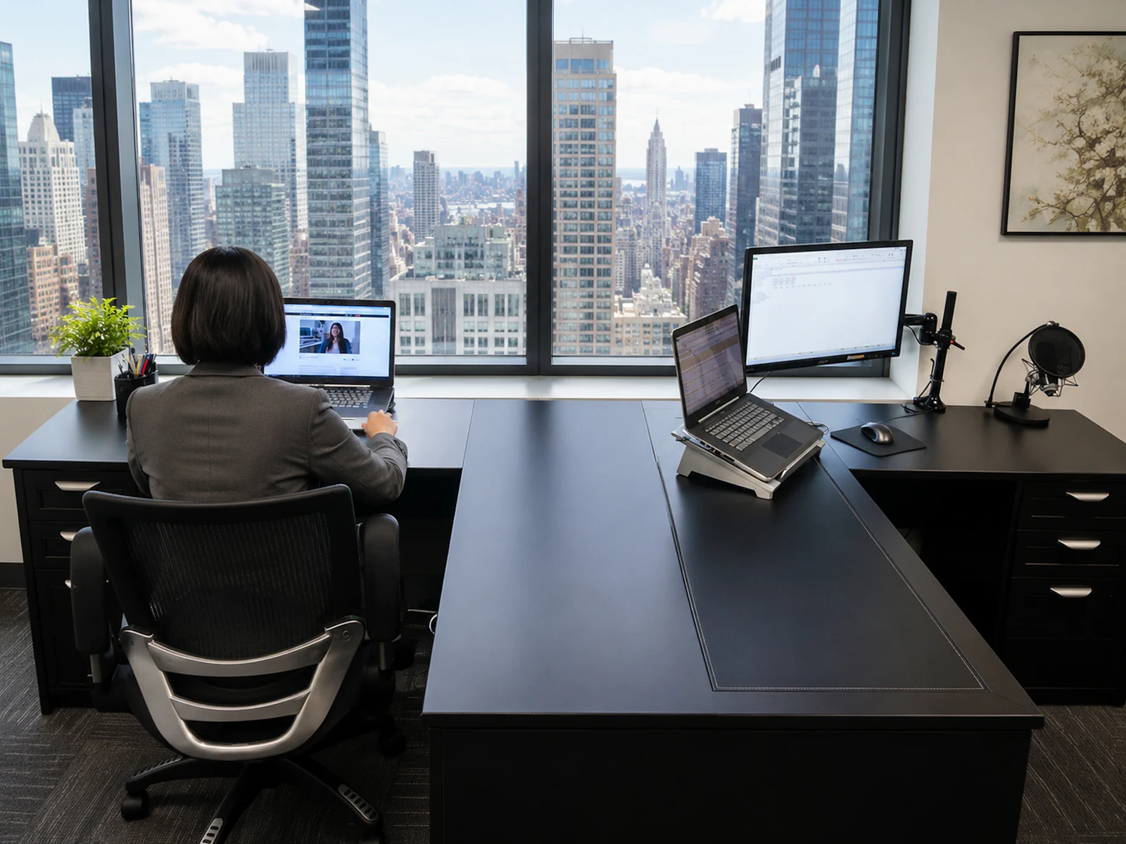 Engineer working across multiple monitors